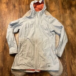 Mountain Hardwear Size XL Light Gray Lightweight Rain Jacket Hooded Mid Length